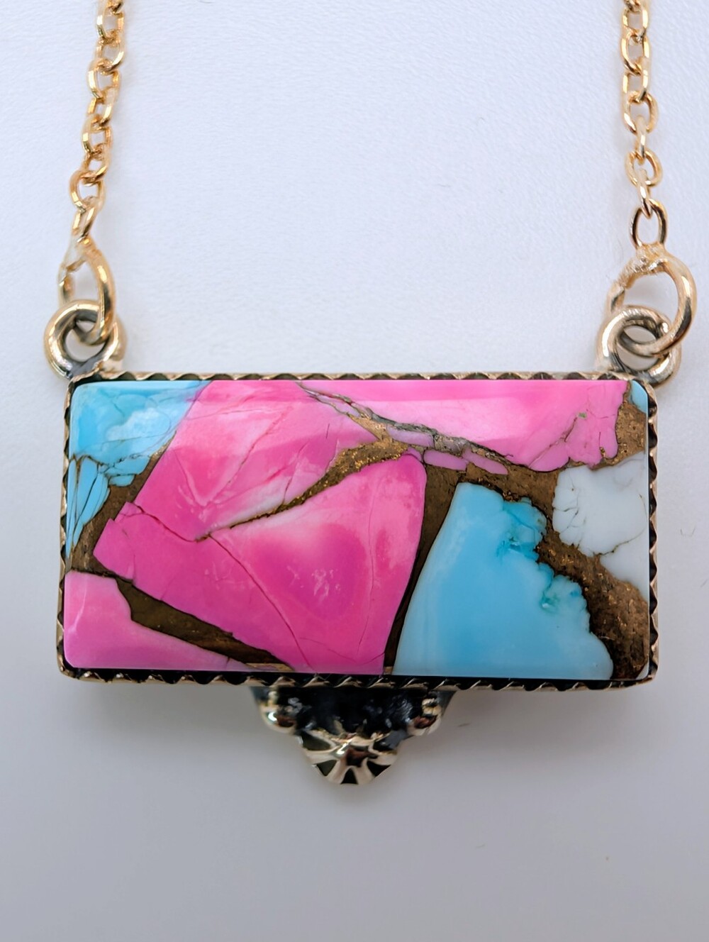 Cotton Candy Turquoise S925 Sterling Silver Gemstone Bar Necklace